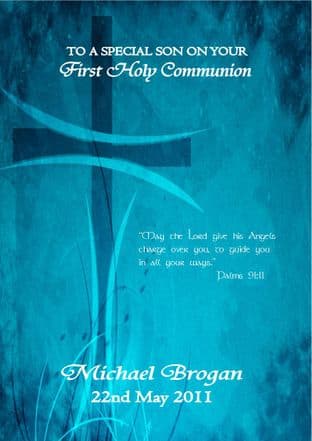 Personalised Communion Card Blue Cross 3