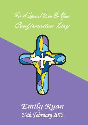 Personalised Confirmation Card Stained Glass Cross