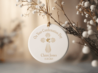 Personalised Confirmation Gold Cross Dove Keepsake Ornament