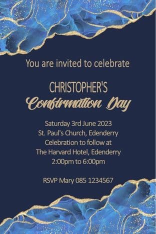 Personalised Confirmation Invitations Blue & Gold