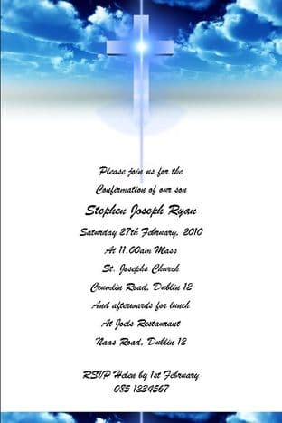 Personalised Confirmation Invitations Blue Sky & Cross