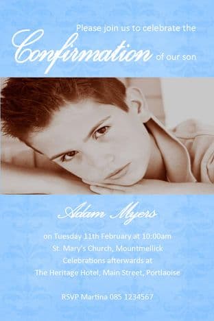 Personalised Confirmation Invitations Boy Photo