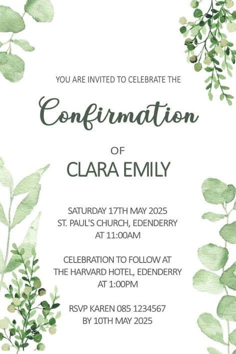 Personalised Confirmation Invitations Son