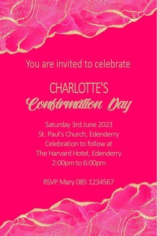 Personalised Confirmation Invitations Pink & Gold