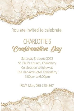 Personalised Confirmation Invitations White & Gold