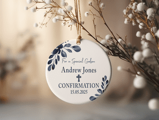 Personalised Confirmation Navy Leaves Keepsake Ornament