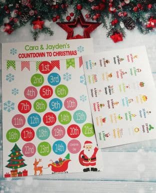 Personalised Countdown to Christmas Chart Calendar and Stickers