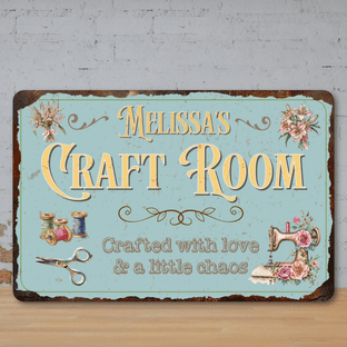 Personalised Craft Room Faux Rusted Vintage Style Metal Sign