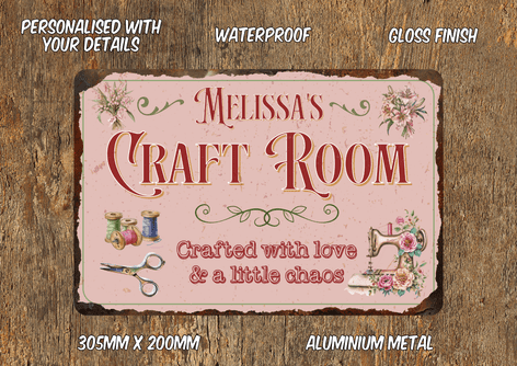 Personalised Craft Room Faux Rusted Vintage Style Metal Sign 2