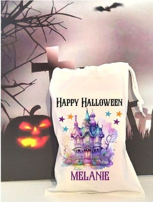 Personalised Creepy House Drawstring Treat Bag