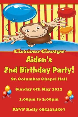 Personalised Curious George Invitations