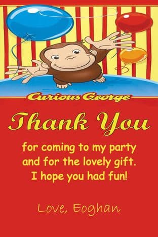 Personalised Curious George Thank You Card
