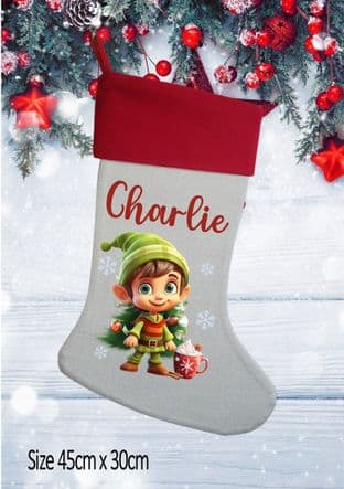 Personalised Cute Elf Christmas Stocking (1)