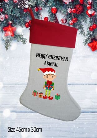 Personalised Cute Elf Christmas Stocking