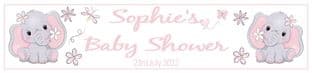 Personalised Cute Pink Baby Elephant Baby Shower Banner
