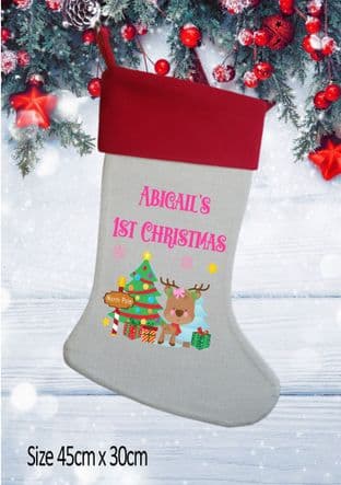 Personalised Cute Pink Reindeer Christmas Stocking
