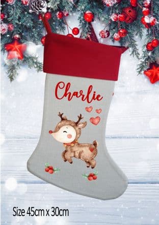 Personalised Cute Reindeer Christmas Stocking
