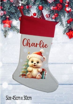 Personalised Cute Teddy Bear Christmas Stocking