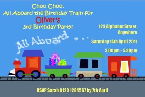 Personalised Cute Train Invitations
