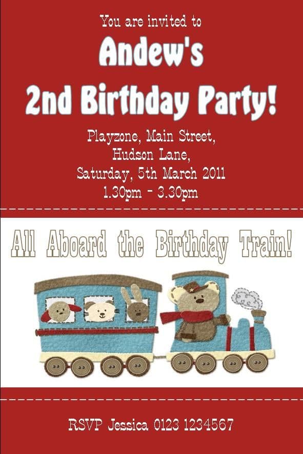 Personalised Cute Train Invitations Design 2