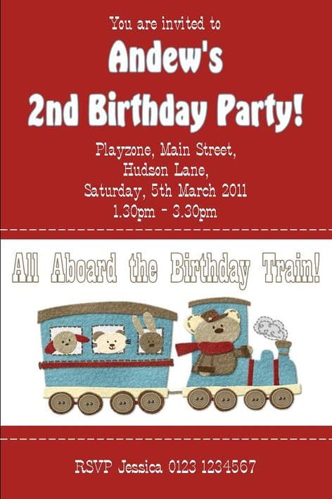 Personalised Cute Train Invitations Design 2