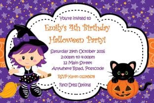 Personalised Cute Witch Halloween Invitation