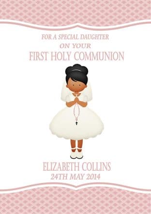 Personalised Dark Skin Black Hair Girl Communion Card
