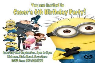 Personalised Despicable Me Minions Invitations