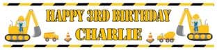 Personalised Digger Construction Theme Banner