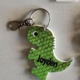 Personalised Dinosaur Keyring School Bag Name Tag