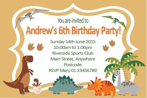 Personalised Dinosaurs Invitations Design 1