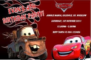 Personalised Disney Cars Invitations Design 2