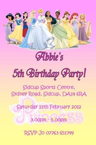 Personalised Disney Princess Invitations Design 1