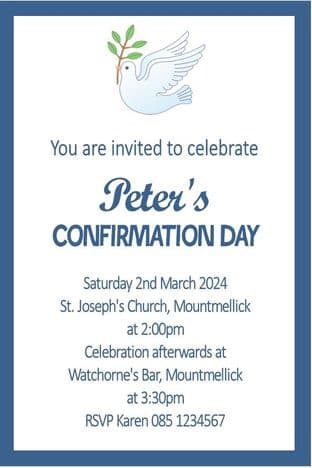 Personalised Dove Blue Border Invitations
