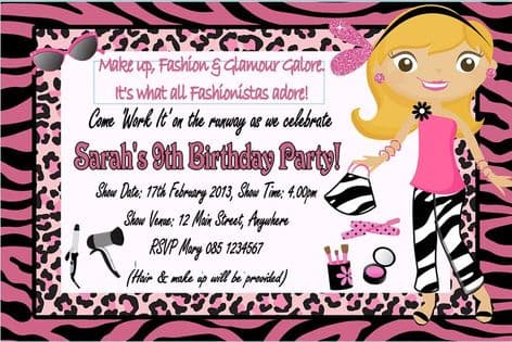 Personalised Dressing Up Fashion Make up Theme Invitation