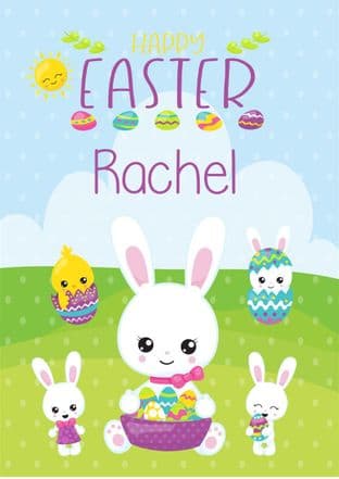 Personalised Easter Bunny & Chicks Easter Card