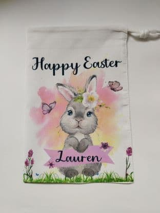 Personalised Easter Pink Bunny Drawstring Treat Bag
