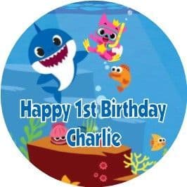 Personalised Edible Baby Shark Blue Text Cake Topper