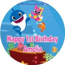 Personalised Edible Baby Shark Pink Text Cake Topper