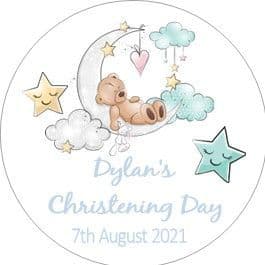 Personalised Edible Blue Sleeping Teddy Christening Cake Topper