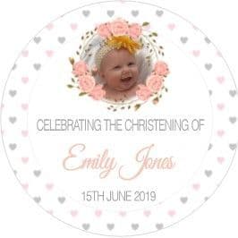 Personalised Edible Pink Christening Cake Topper Floral Frame