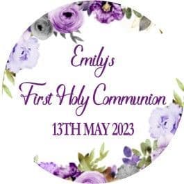 Personalised Edible Purple Flowers Communion Cake Topper