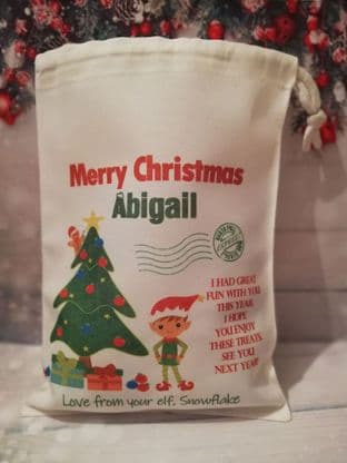 Personalised Elf Farewell Christmas Eve Treat Drawstring Treat Bag