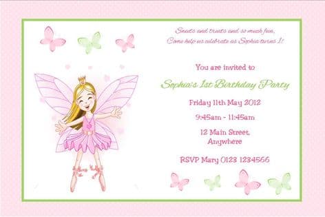 Personalised Fairy and Butterflies Invitations
