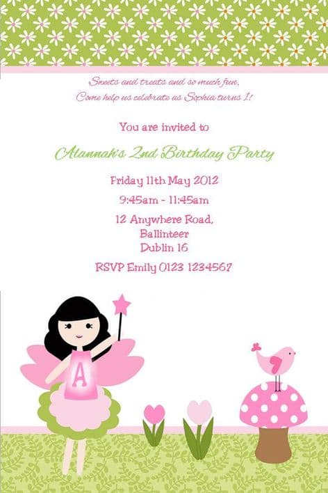 Personalised Fairy and Toadstool Invitations