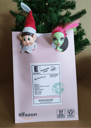 Personalised Family Elf Arrival Elfazon Envelope 2 Elves