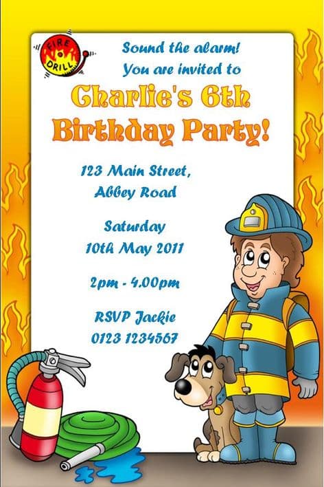 Personalised Fireman Theme Invitations