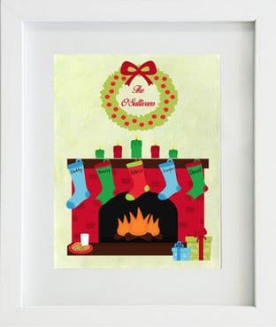 Personalised Fireplace & Christmas Stockings Print