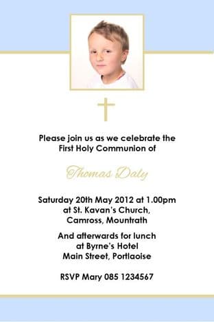 Personalised First Communion Blue Photo Invitation