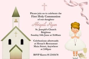 Personalised First Communion Invitations Blonde Hair Girl & Church